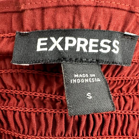 Express Fitted Tie Strap Peplum Cami Square Neck Smocked Ruffle Chic Red Small - Picture 3 of 6